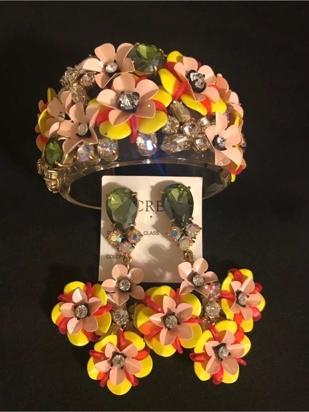 Floral Statement Jewelry Set - Pink, Yellow, Red & Green